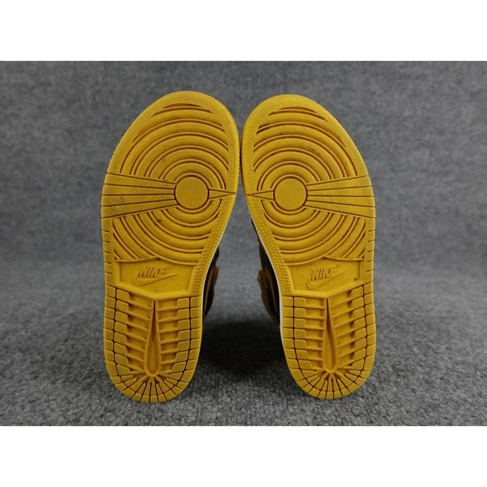 Air Jordan 1 High OG Kids Yellow Black Leather‎ Sneakers Sz 1Y